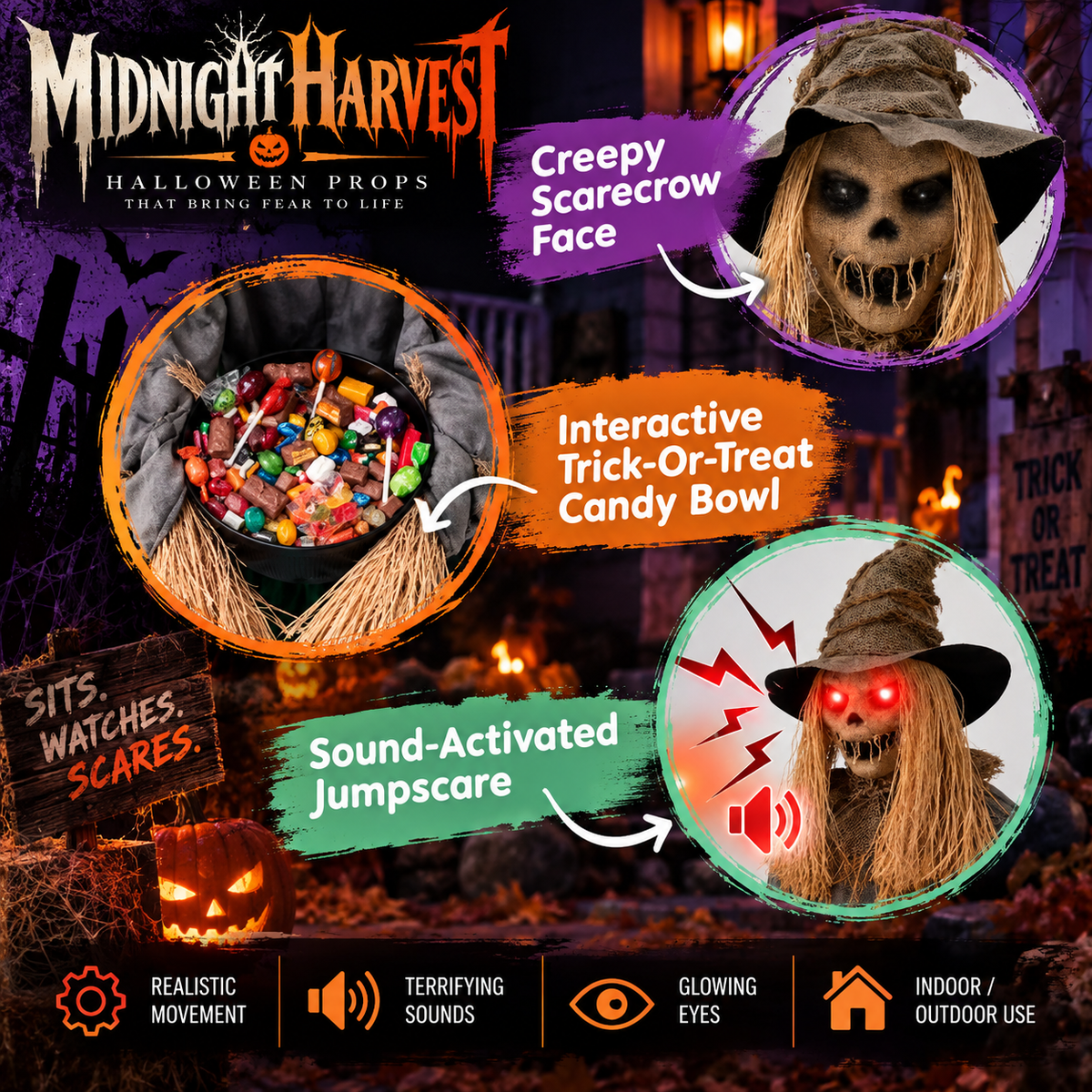 MidnightHarvest™ Trick-or-Terror Scarecrow