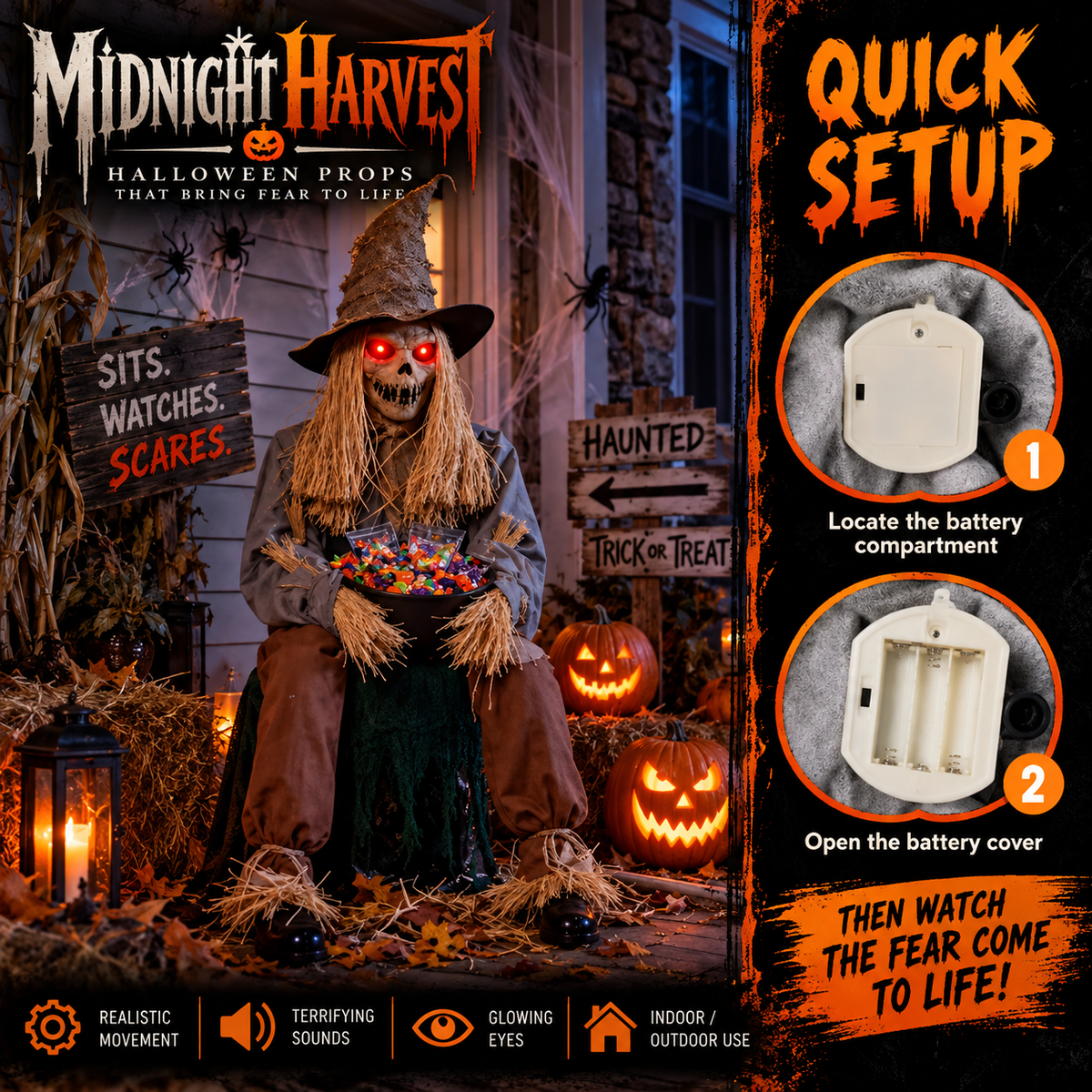 MidnightHarvest™ Trick-or-Terror Scarecrow